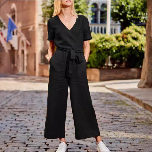 Arrival Short-Sleeve Color-Block Casual Jumpsuit