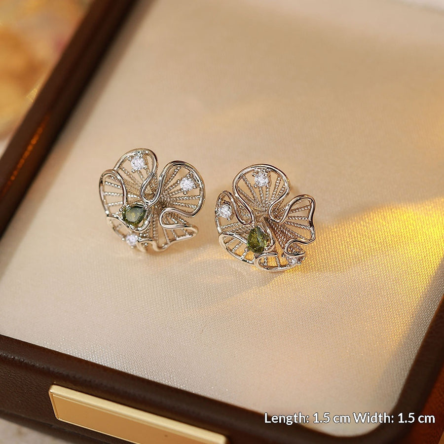 Stylish Olive Green Zircon Stud Earrings for Women