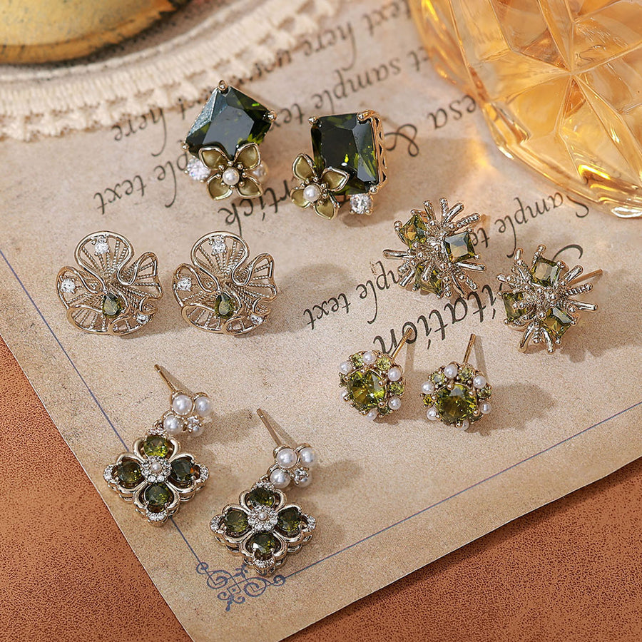 Stylish Olive Green Zircon Stud Earrings for Women