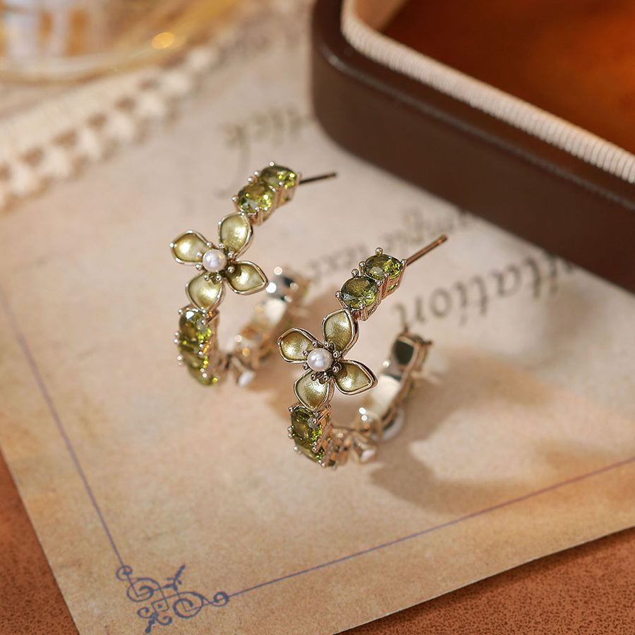 Stylish Olive Green Zircon Stud Earrings for Women
