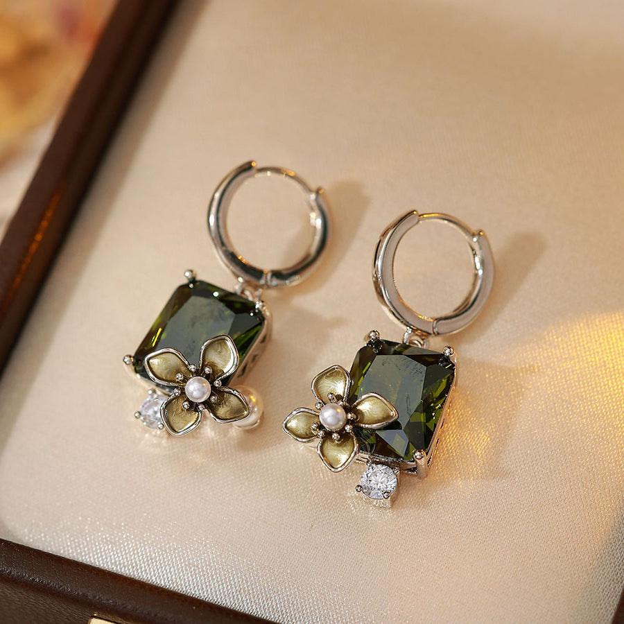 Stylish Olive Green Zircon Stud Earrings for Women