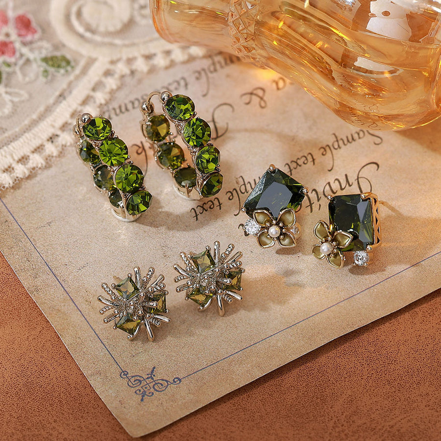 Stylish Olive Green Zircon Stud Earrings for Women