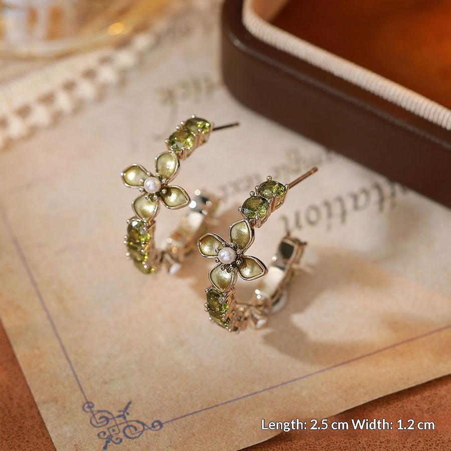 Stylish Olive Green Zircon Stud Earrings for Women