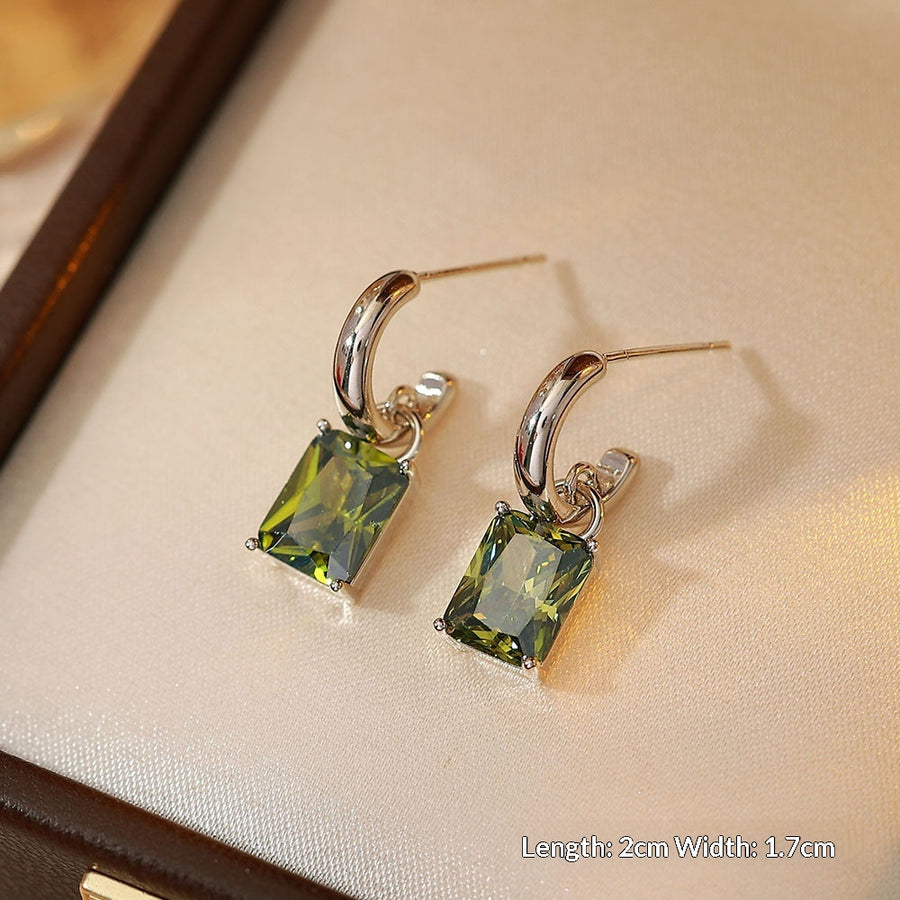 Stylish Olive Green Zircon Stud Earrings for Women