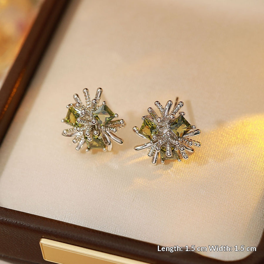 Stylish Olive Green Zircon Stud Earrings for Women