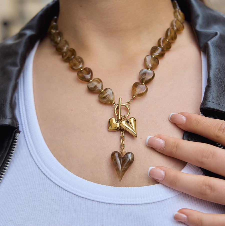 Womens Titanium Steel Pendant Necklace with Heart-Shaped Clasp