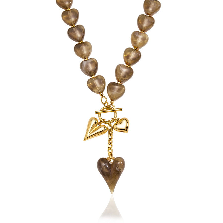 Womens Titanium Steel Pendant Necklace with Heart-Shaped Clasp