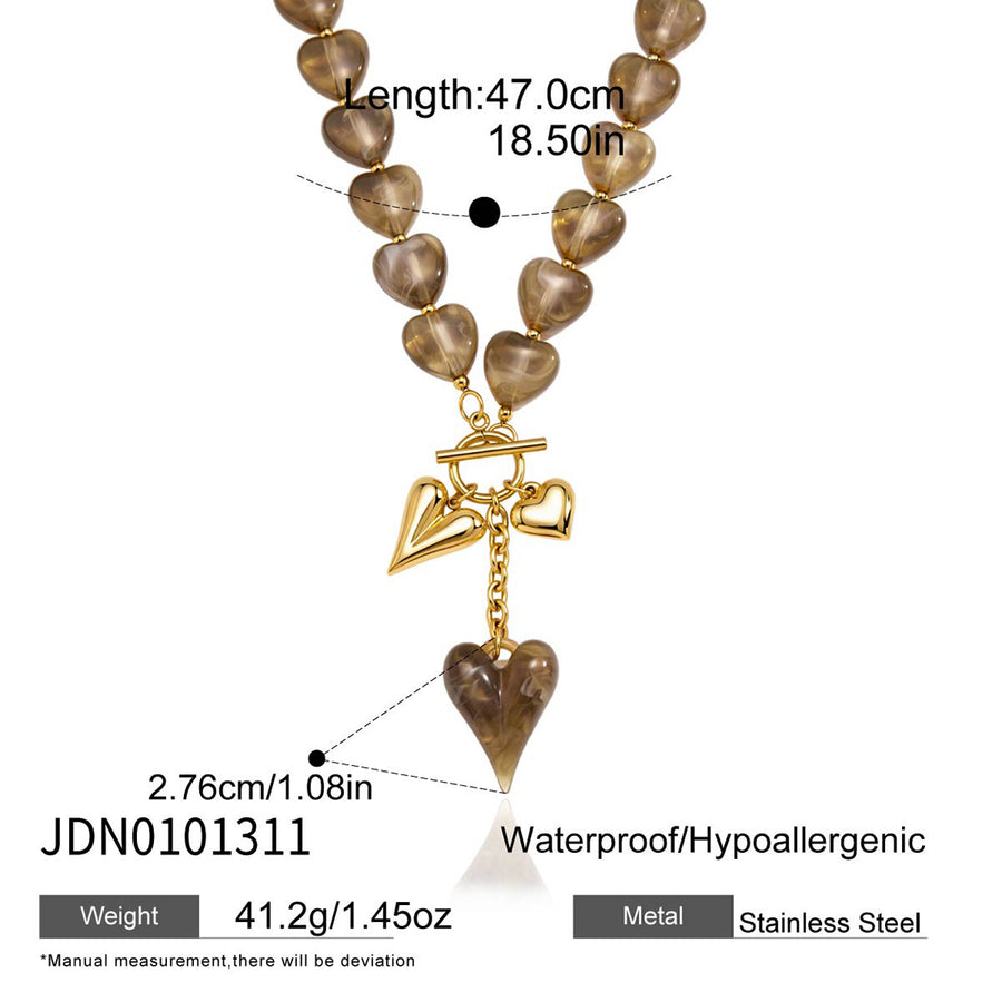 Womens Titanium Steel Pendant Necklace with Heart-Shaped Clasp