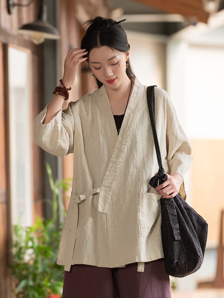 Vintage Mandarin-collar Cardigan-style Jacket for Women
