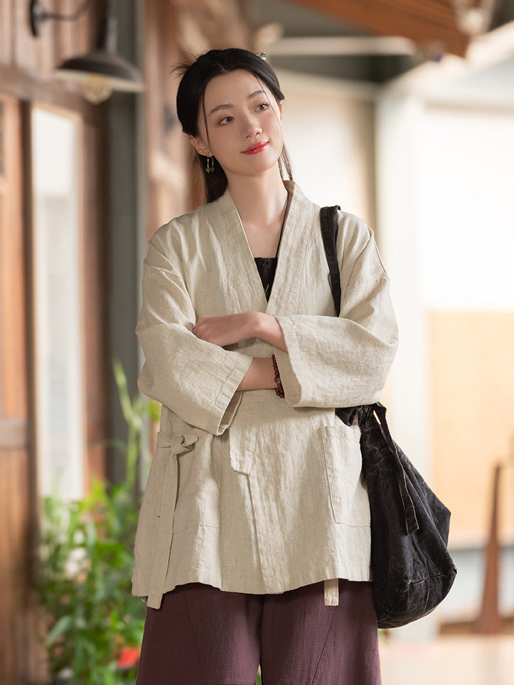 Vintage Mandarin-collar Cardigan-style Jacket for Women
