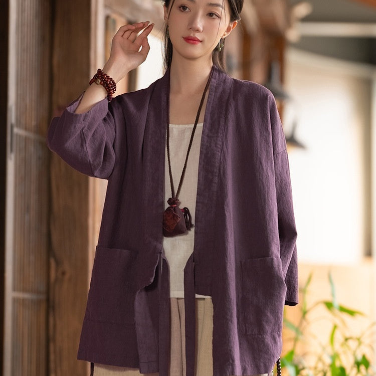 Vintage Mandarin-collar Cardigan-style Jacket for Women