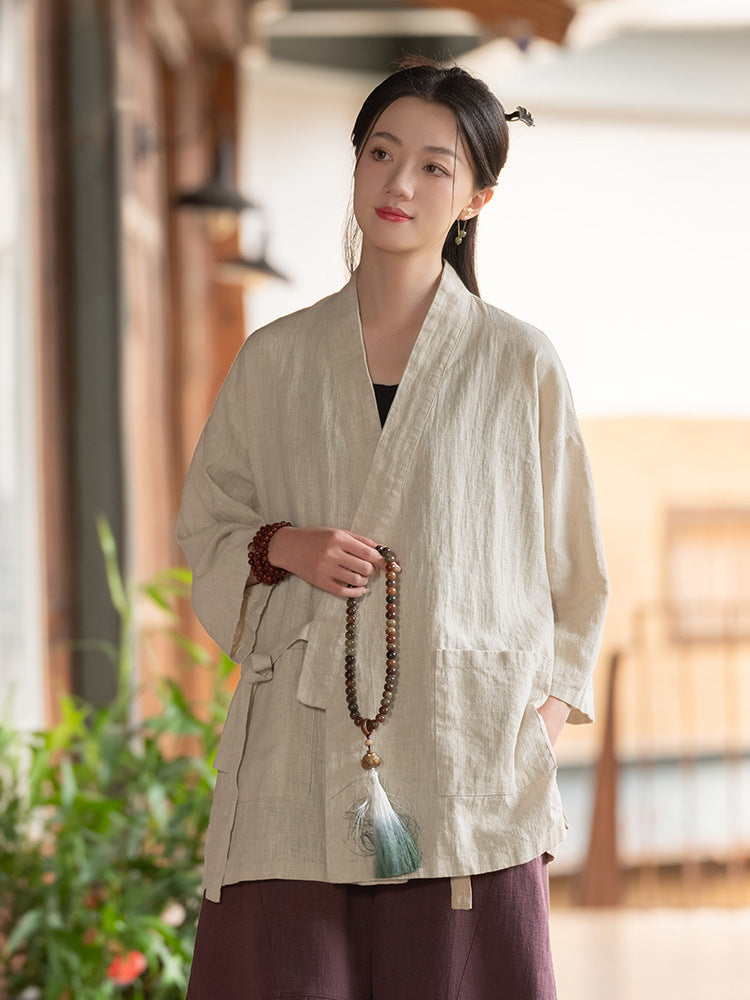 Vintage Mandarin-collar Cardigan-style Jacket for Women