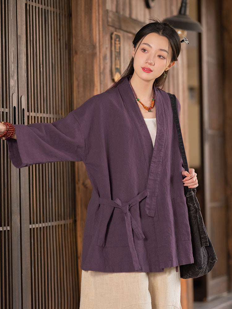 Vintage Mandarin-collar Cardigan-style Jacket for Women
