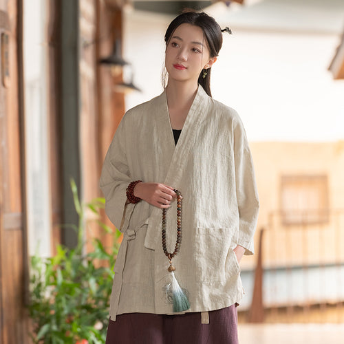 Vintage Mandarin-collar Cardigan-style Jacket for Women
