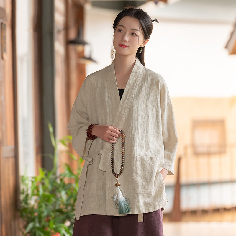 Vintage Mandarin-collar Cardigan-style Jacket for Women