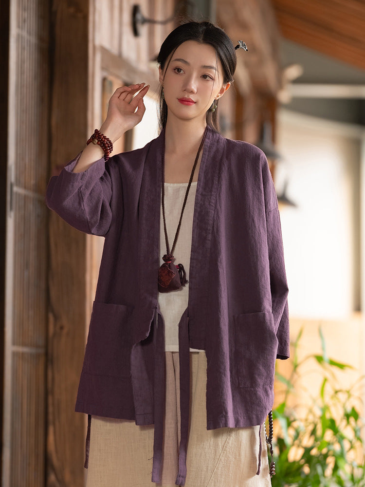 Vintage Mandarin-collar Cardigan-style Jacket for Women