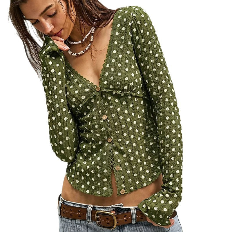 V-neck Lace Cropped Cardigan With Ruffled Trim