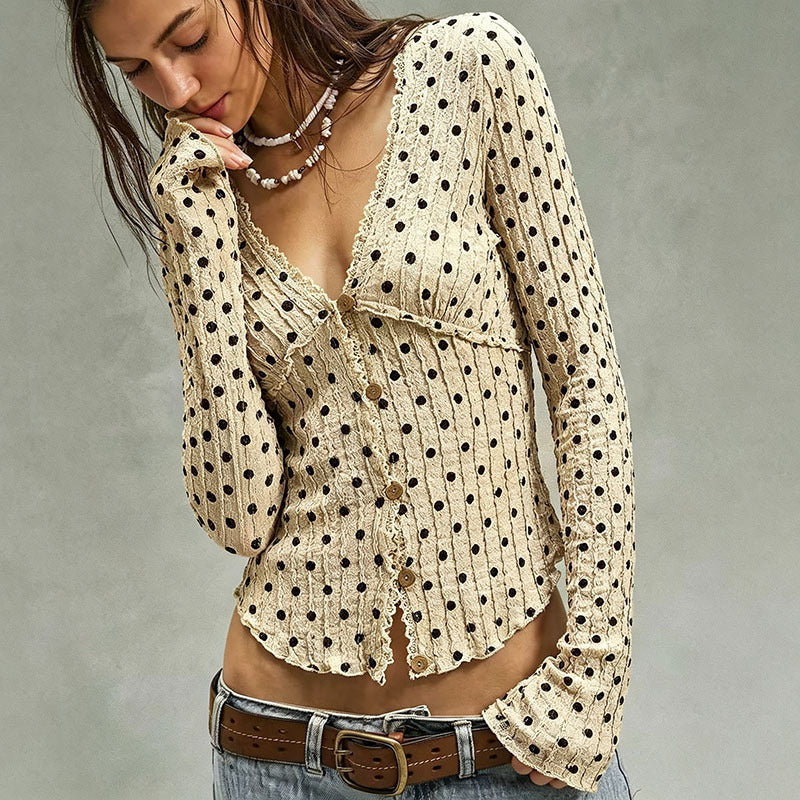 V-neck Lace Cropped Cardigan With Ruffled Trim