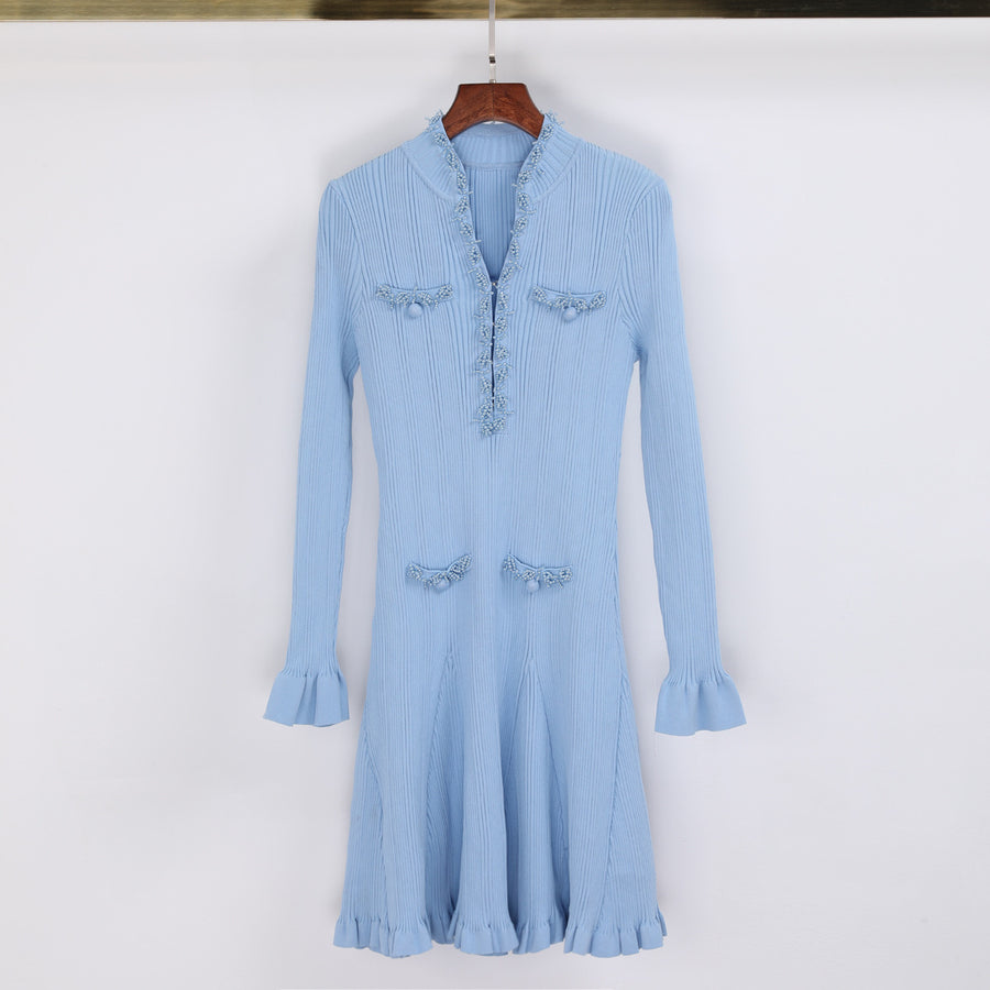 Fashionable Knitted Beaded Slim-Fit Dress for Women