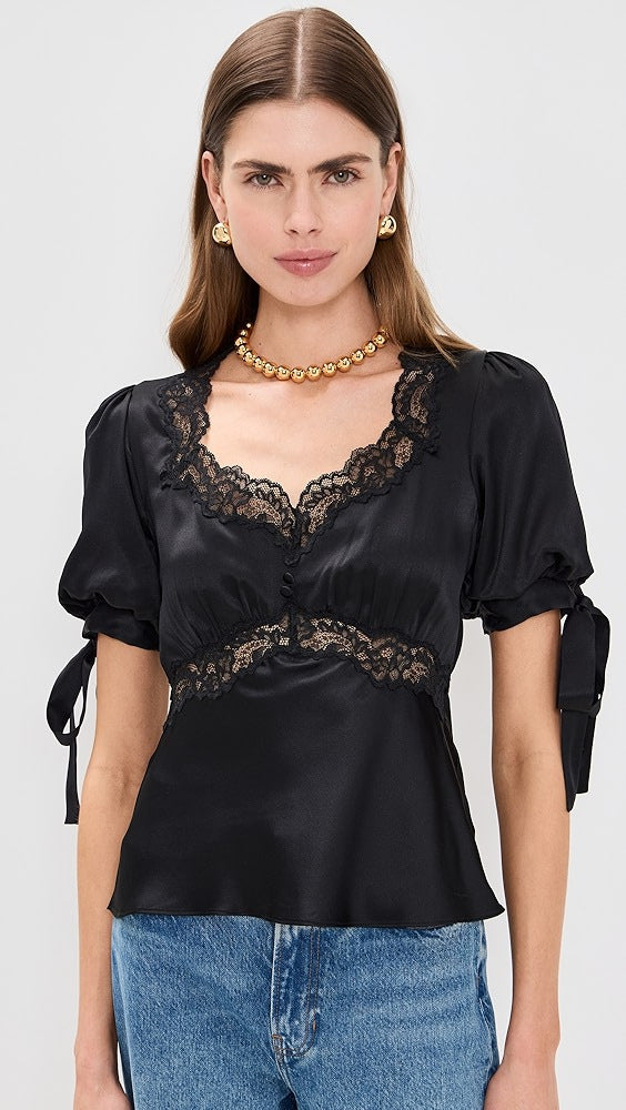 Fashionable V-neck Lace-Patchwork Short-Sleeve Top for Women
