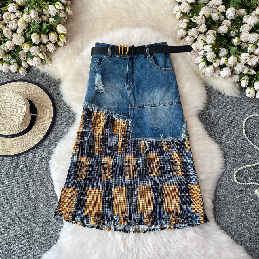 American-style Cool And Edgy Ripped Fringed Midi Skirt