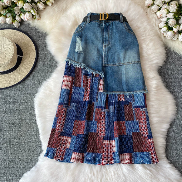American-style Cool And Edgy Ripped Fringed Midi Skirt