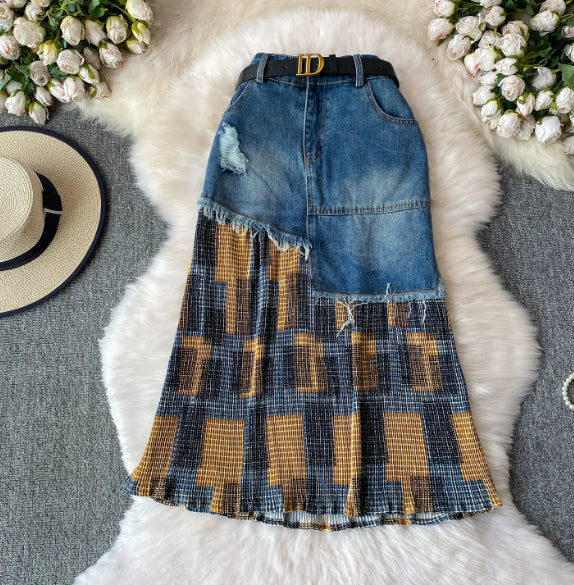American-style Cool And Edgy Ripped Fringed Midi Skirt