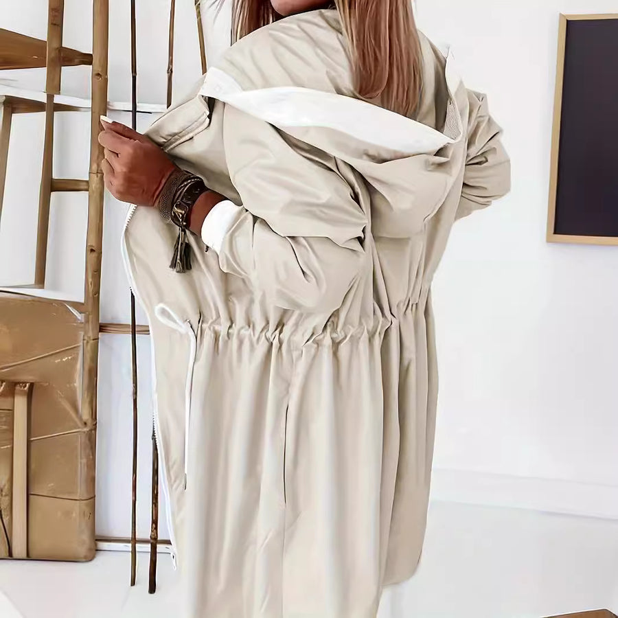 AutumnWinter Casual Minimalist Hooded Womens Trench Coat