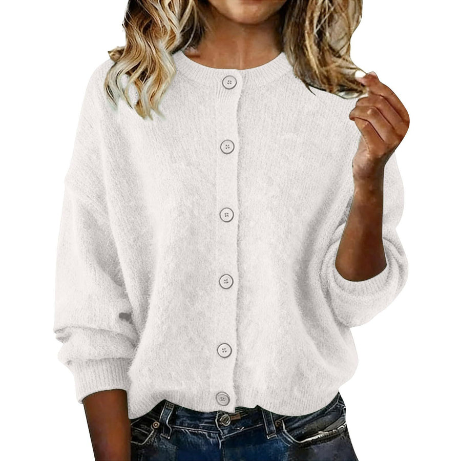 Chic Solid-Color Round-Neck Long-Sleeve Cardigan