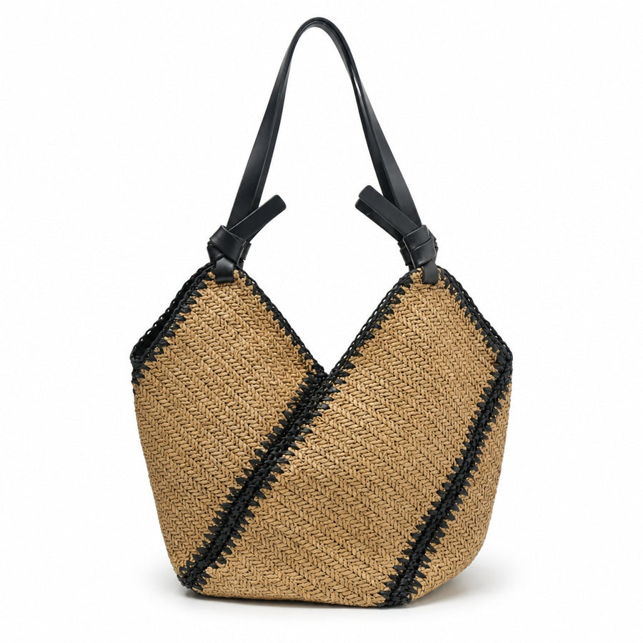 Striped Straw Versatile Handmade Woven Bag - Large Capacity