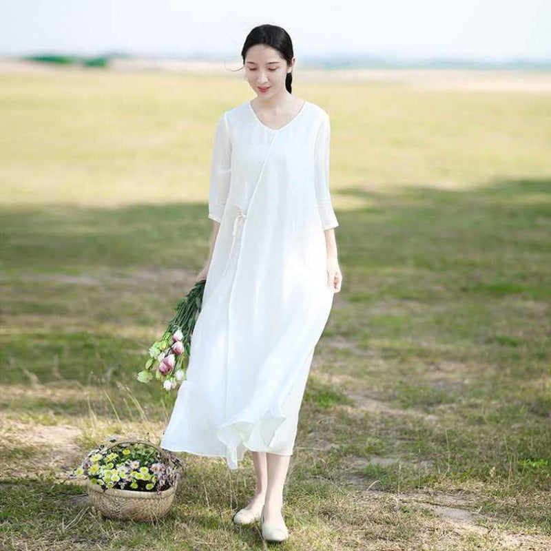 Chinese-style Lightweight and Flowing Ramie Dress