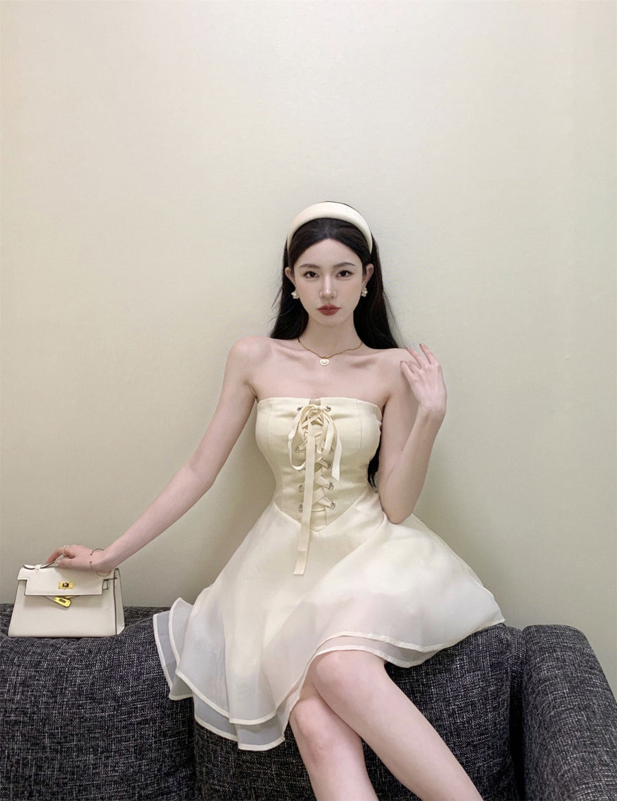 One-Shoulder Strapless Puff-Sleeve Princess Dress