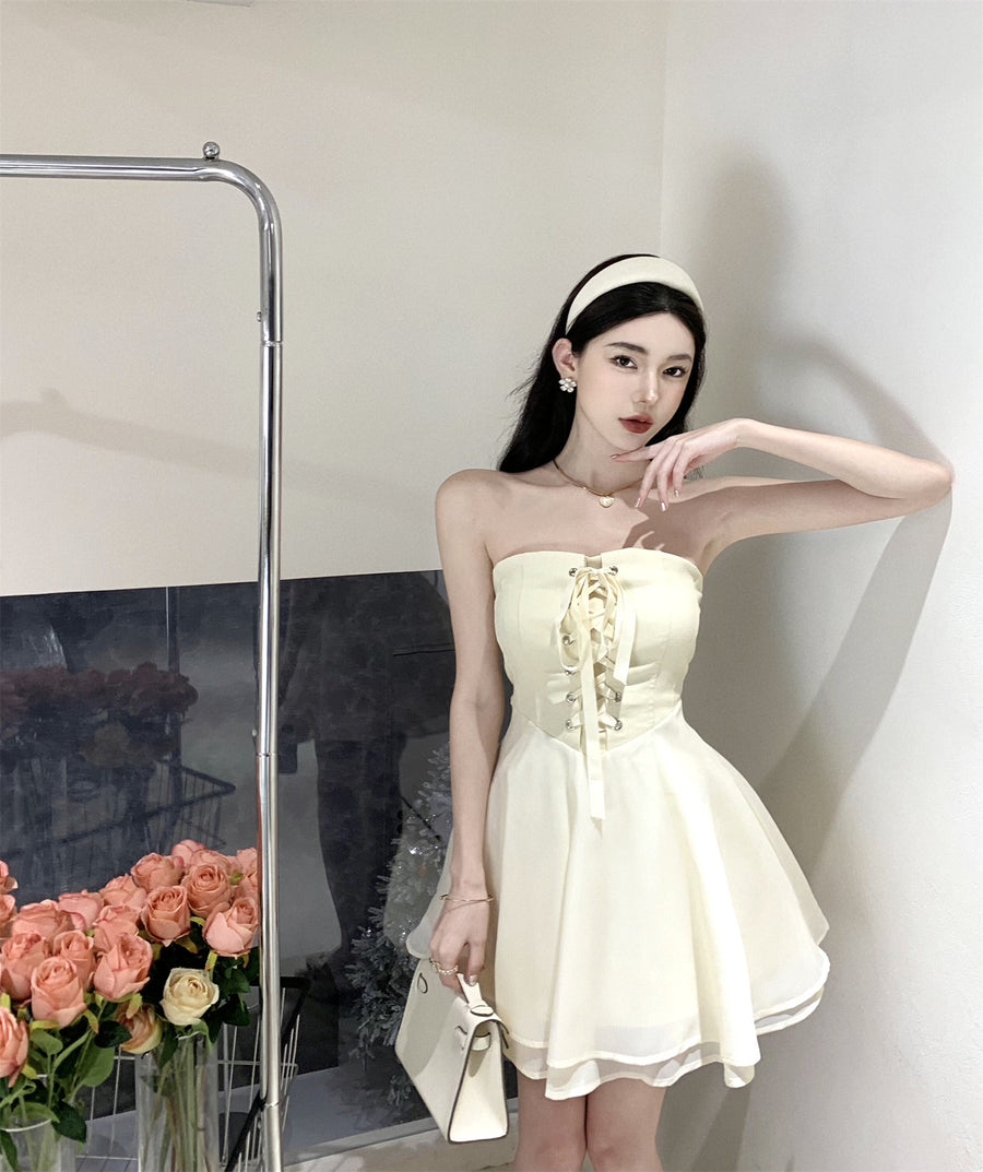 One-Shoulder Strapless Puff-Sleeve Princess Dress