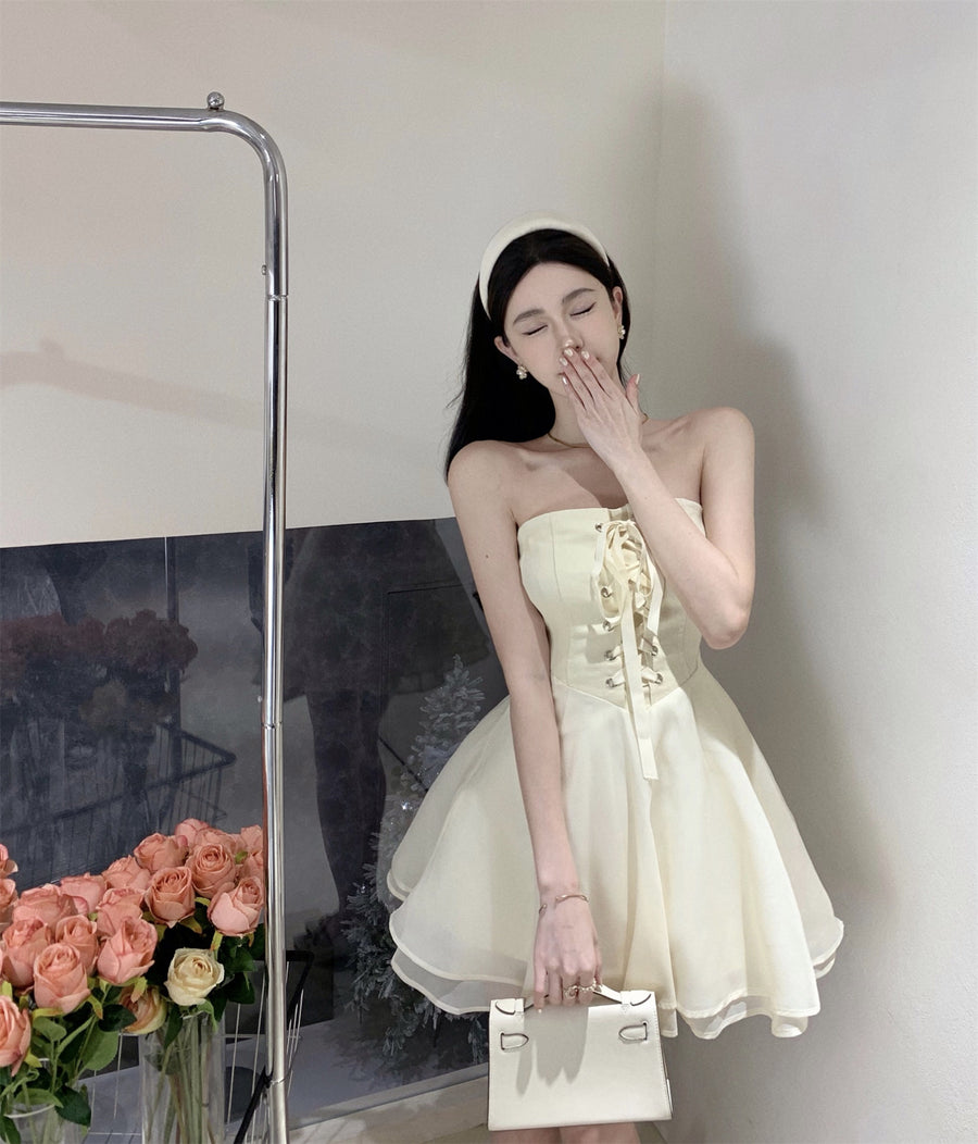 One-Shoulder Strapless Puff-Sleeve Princess Dress