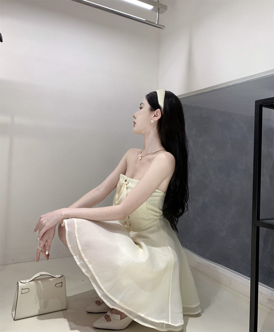 One-Shoulder Strapless Puff-Sleeve Princess Dress