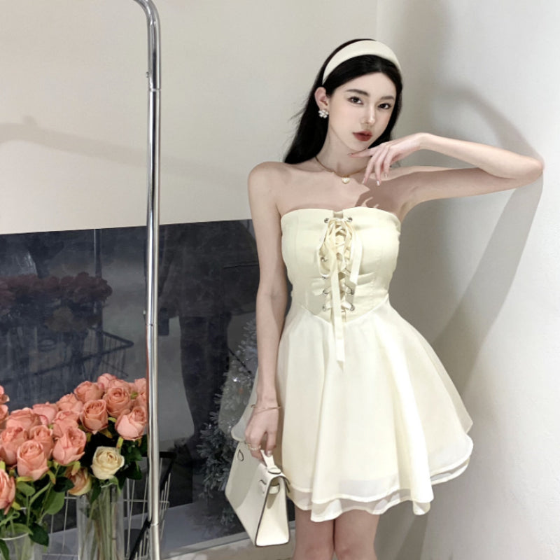 One-Shoulder Strapless Puff-Sleeve Princess Dress