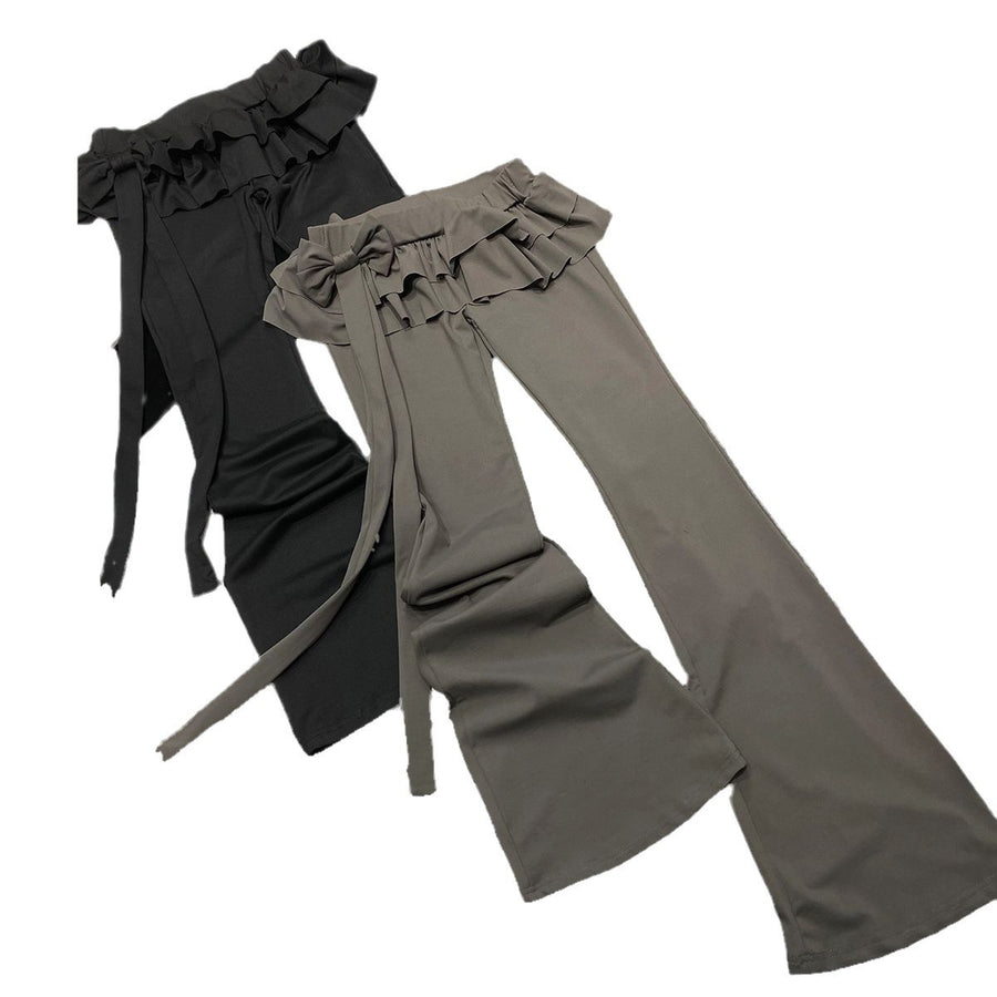 Fake Two-piece Bow-tie Lace-up Low-rise Flared Pants for Women