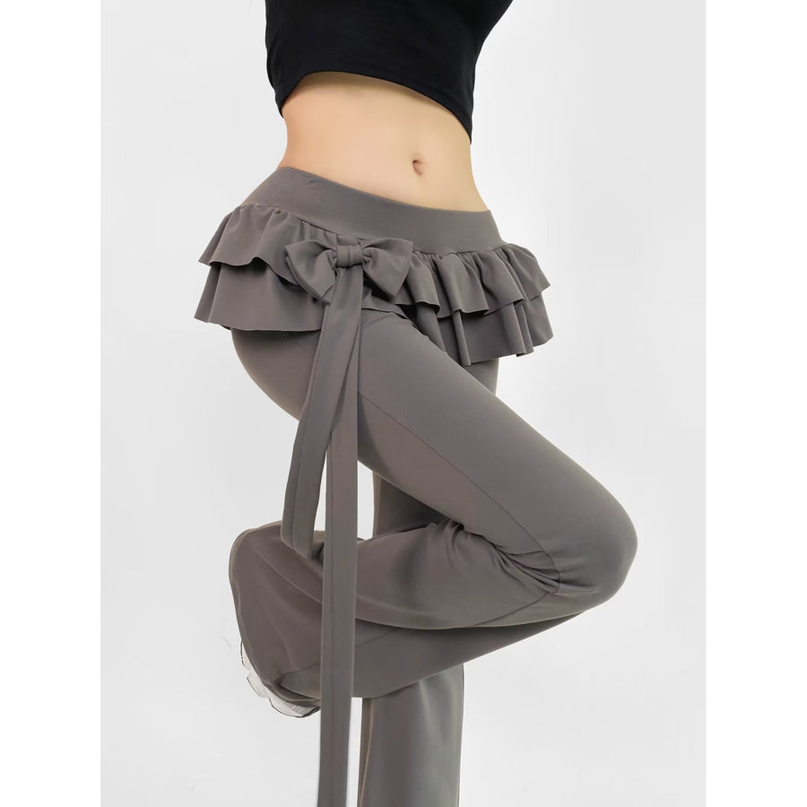 Fake Two-piece Bow-tie Lace-up Low-rise Flared Pants for Women