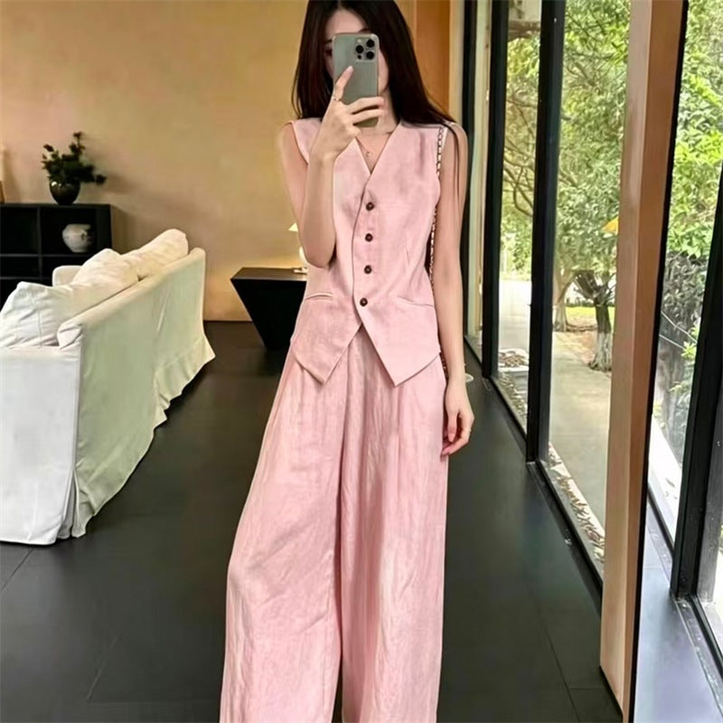 Womens Vest and Wide-Leg Pants Two-Piece Set for Effortless Style
