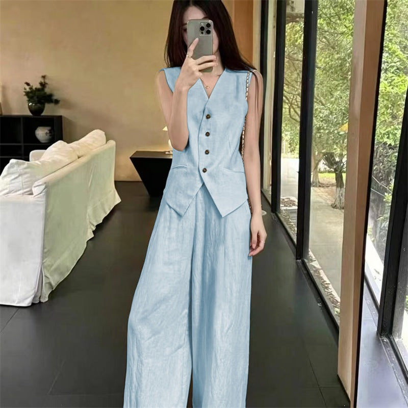 Womens Vest And Wide-leg Pants Two-piece Set for Stylish Comfort