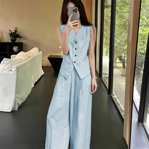 Womens Vest and Wide-Leg Pants Two-Piece Set for Effortless Style