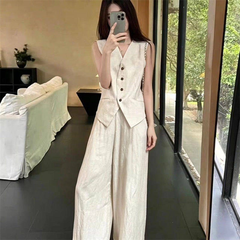 Womens Vest And Wide-leg Pants Two-piece Set for Stylish Comfort