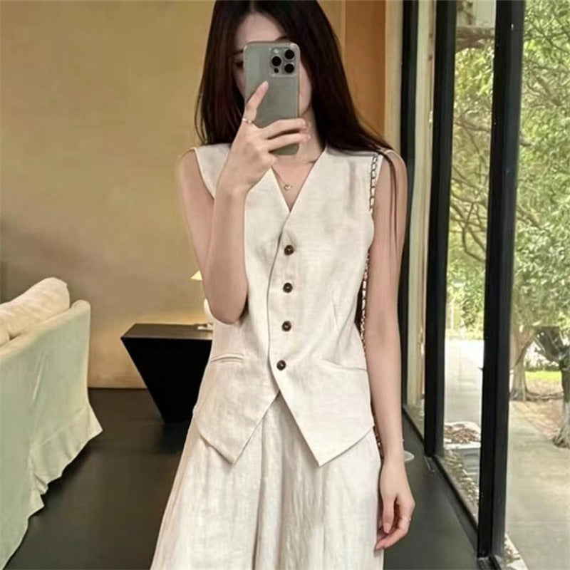 Womens Vest And Wide-leg Pants Two-piece Set for Stylish Comfort