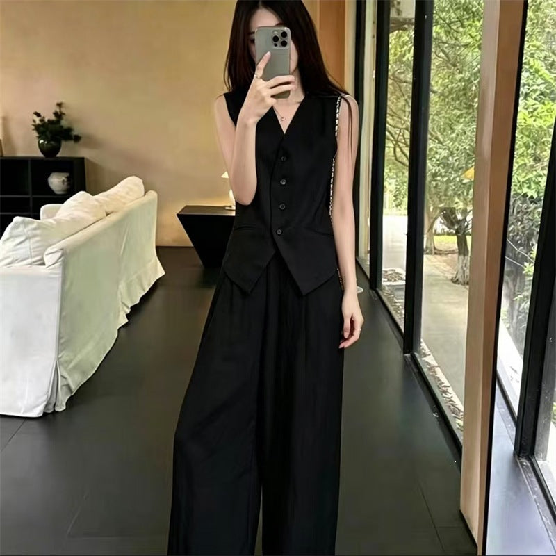 Womens Vest and Wide-Leg Pants Two-Piece Set for Effortless Style