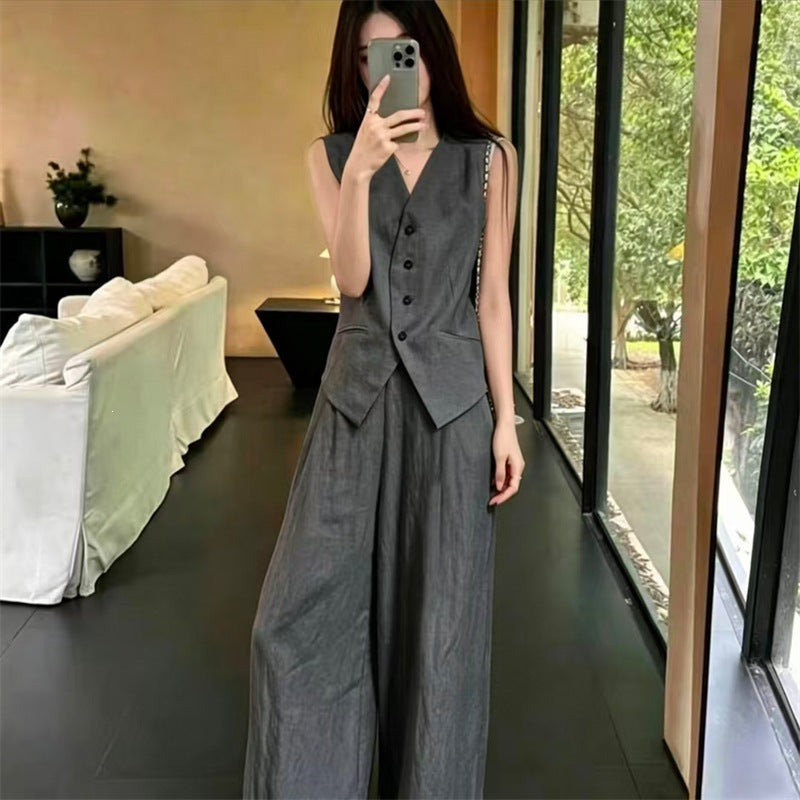 Womens Vest And Wide-leg Pants Two-piece Set for Stylish Comfort