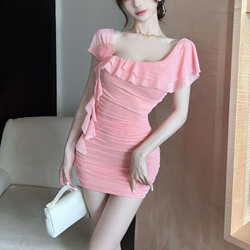 Mesh Tassel Dress with Waist-Cinching Pleated Skirt