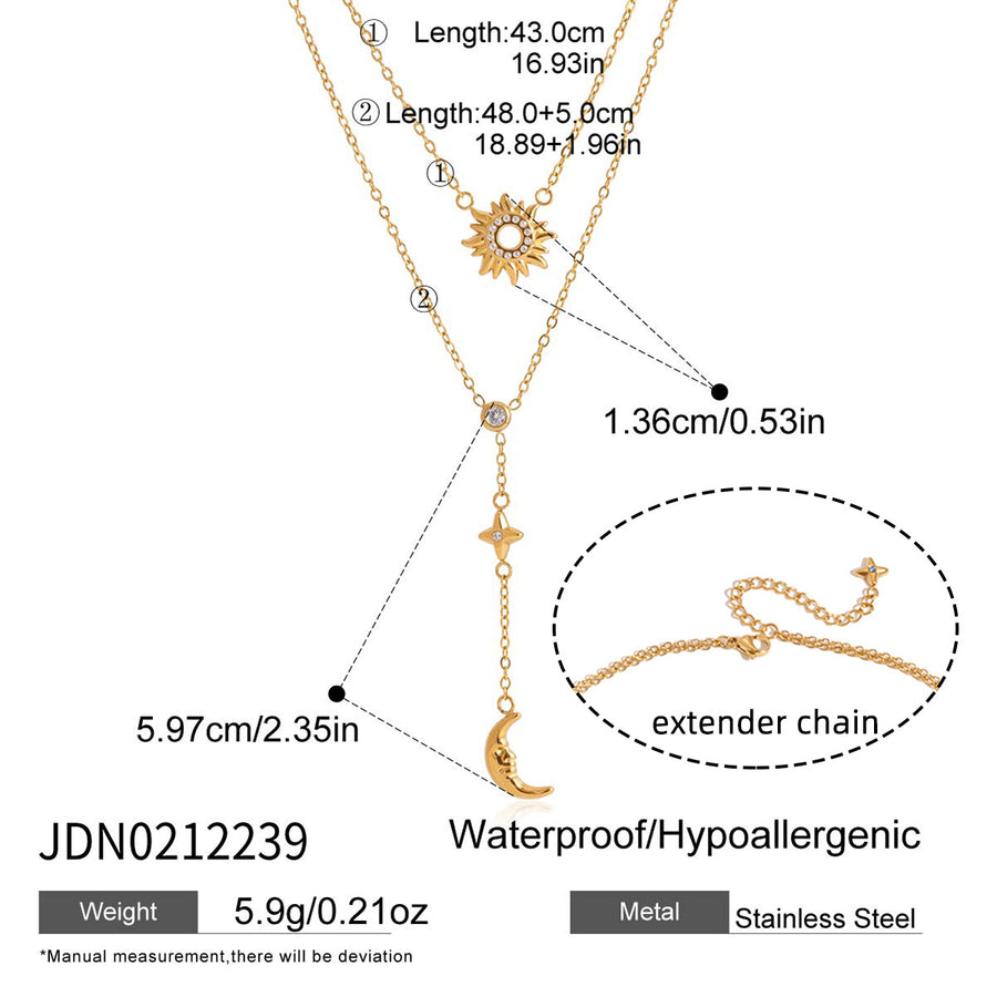 Stainless Steel Star Sun and Moon Pendant Necklace