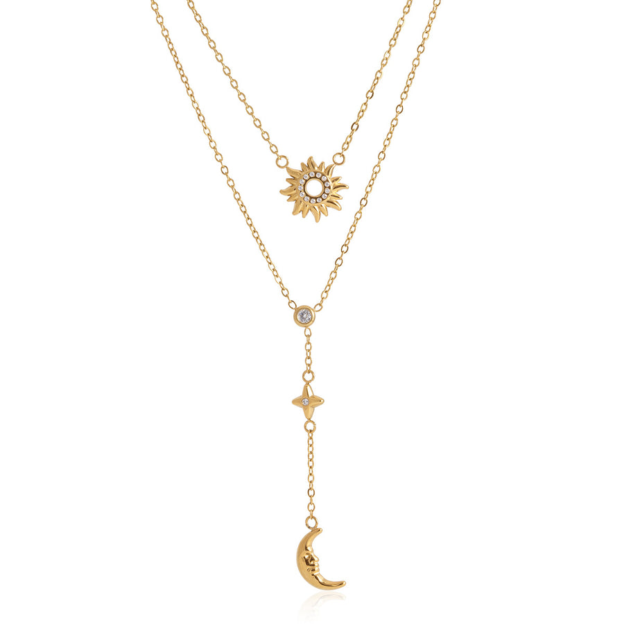 Stainless Steel Star Sun and Moon Pendant Necklace