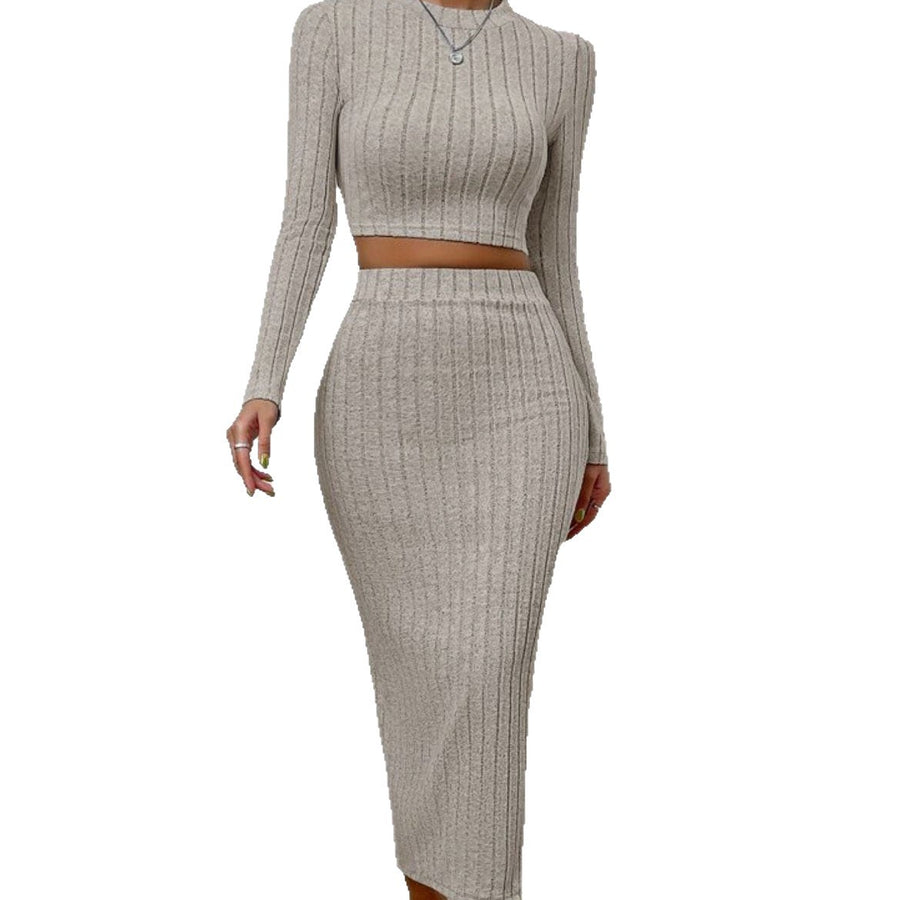 Casual Chic Crew-neck Long-sleeve Sheath Dress Knit Set