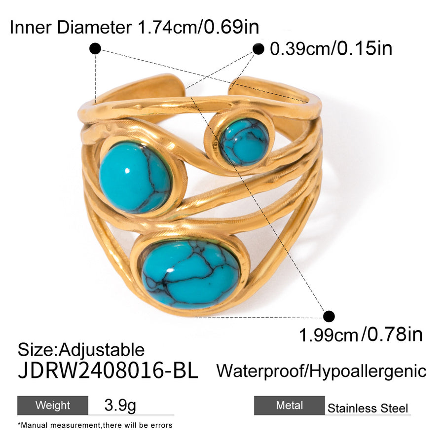 Natural Stone Stainless Steel Open Ring - Perfect for Pilates